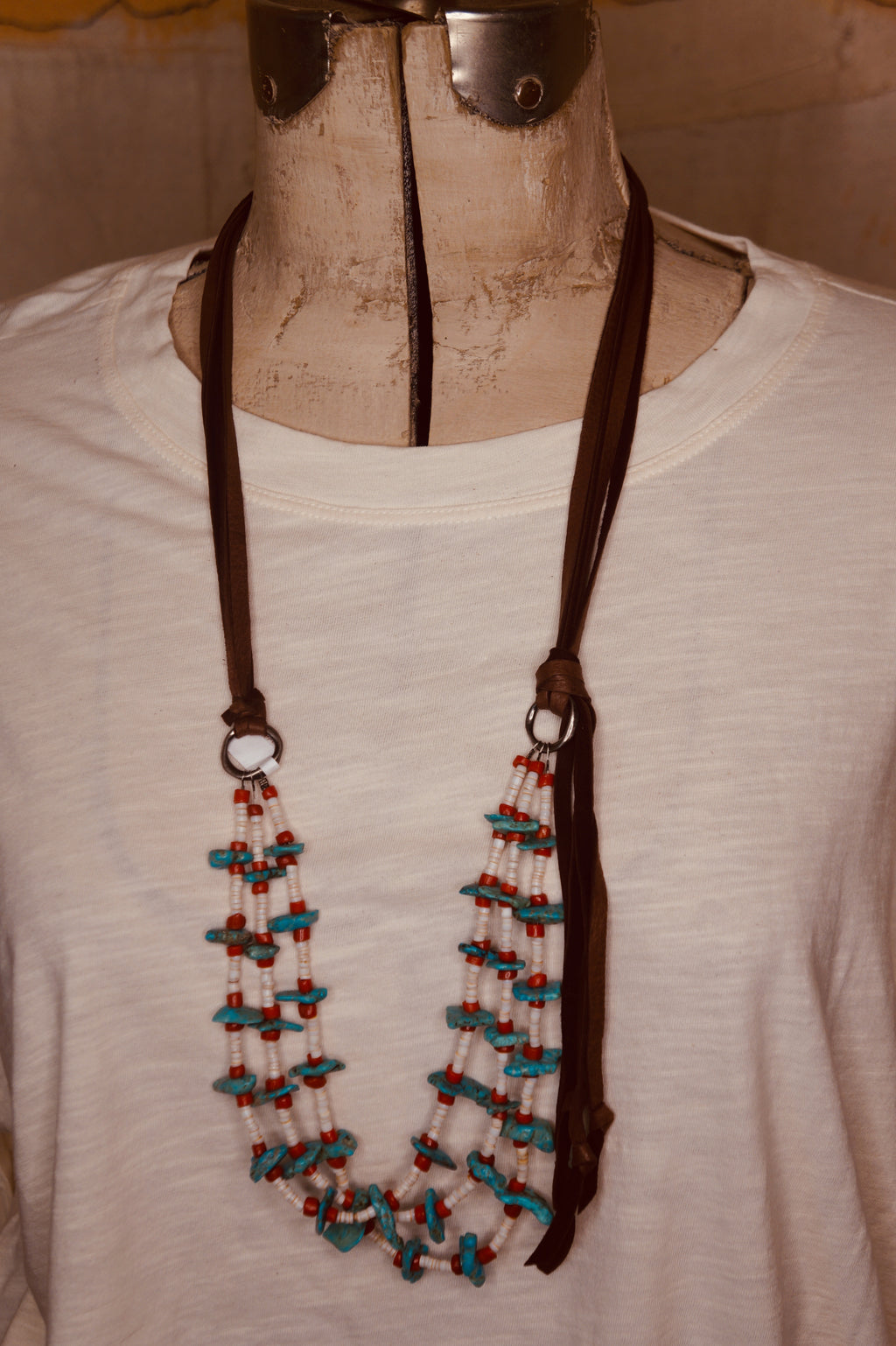 SOLD Coral and Turquoise Three Strand Necklace