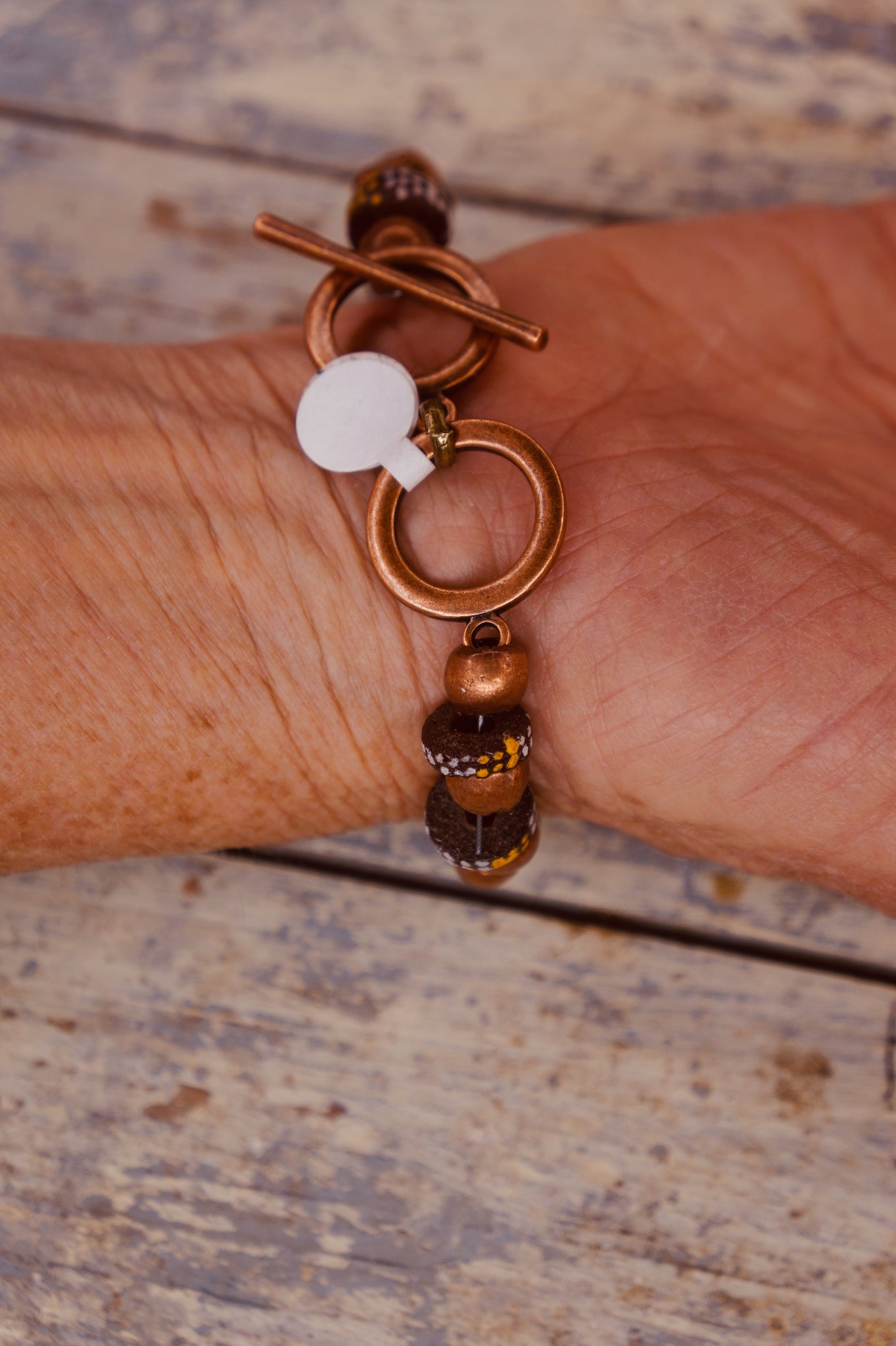 Copper and Brown Bead Bracelet