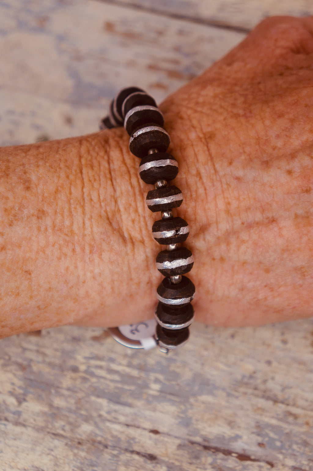 Black and Silver African Bead Bracelet